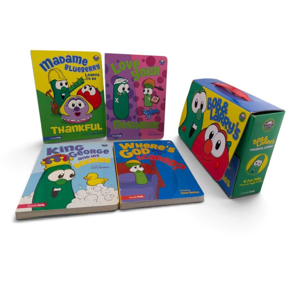 VeggieTales Bob & Larry's Favorite Stories 4 Board Books Carry Case 2004